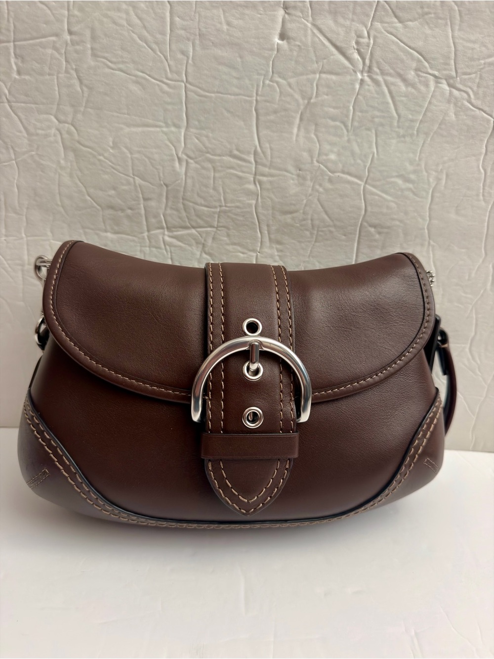 Coach Soho Flap Shoulder Bag CR699 Maple Silver Hardware Purse Y2K Leather